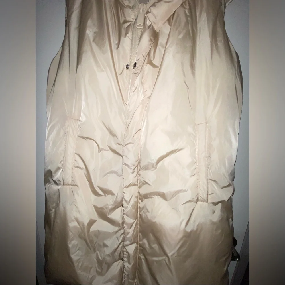 MANGO MNG Hooded Long Puffer Vest women’s Small S champagne double front zipper - Picture 4 of 16